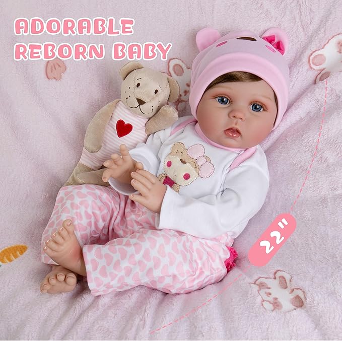 Lifelike Reborn Baby Dolls,22 Inch Realistic Baby Dolls That Look Real Soft Cloth Body Real Life Baby Doll Newborn Girls with Clothes and Toy Accessories Gift Set for Kids Age 3+