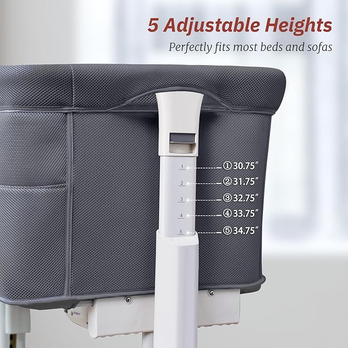 Rocking Bassinet for Baby Automatic Bedside Crib Electric Cradle 5 Heights Adjustable Bedside Sleeper for Babies Infant Smart Auto Rocking Crib 3 in 1 Bassinet on Wheels, Dark Grey