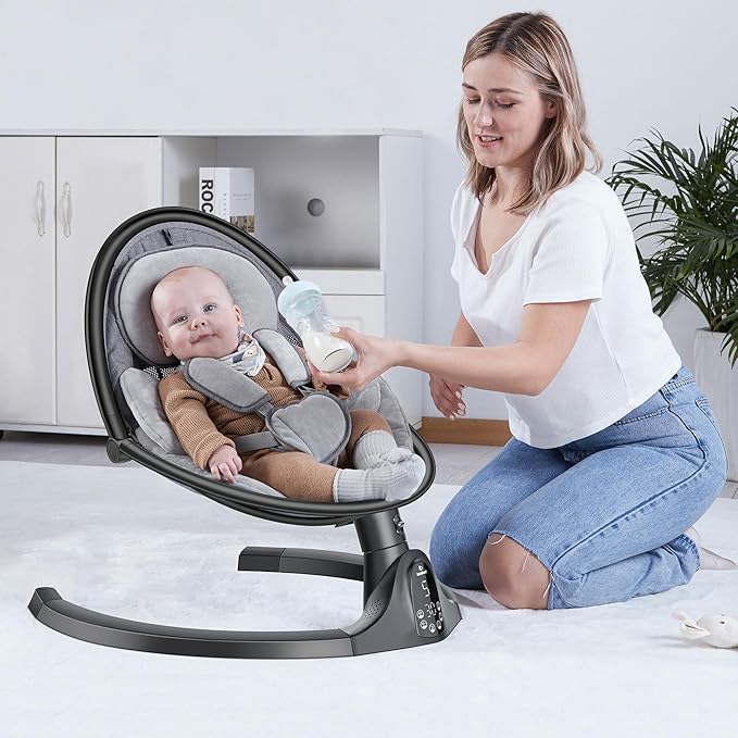 BabyBond Baby Swings for Infants to Toddler | Bluetooth Baby Swing with 3 Seat Positions | 5 Natural Sway Motion | Bluetooth Music | 5-Point Harness | Includes Remote Control