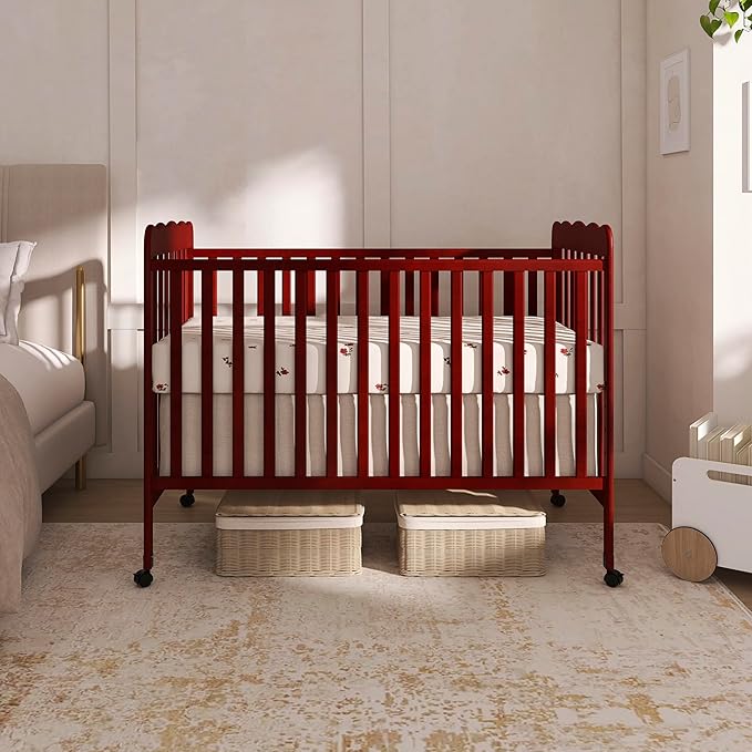 Dream On Me Carson Classic 3-in-1 Convertible Full-Size Baby Crib in Cherry, GreenGuard Gold & JPMA, 4 Mattress Heights, Converts to Day & Toddler Bed, Locking Wheels, Classic Nursery Design
