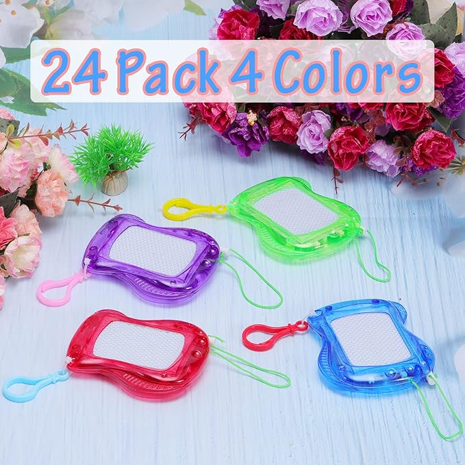 24 Pcs Mini Magnetic Drawing Board for Kids,Erasable Sketch and Painting Pad with Backpack Keychain Clip,4 Colors Mini Doodle Board for Birthday Party Favors Classroom Supply Goodie Bag Stuffer