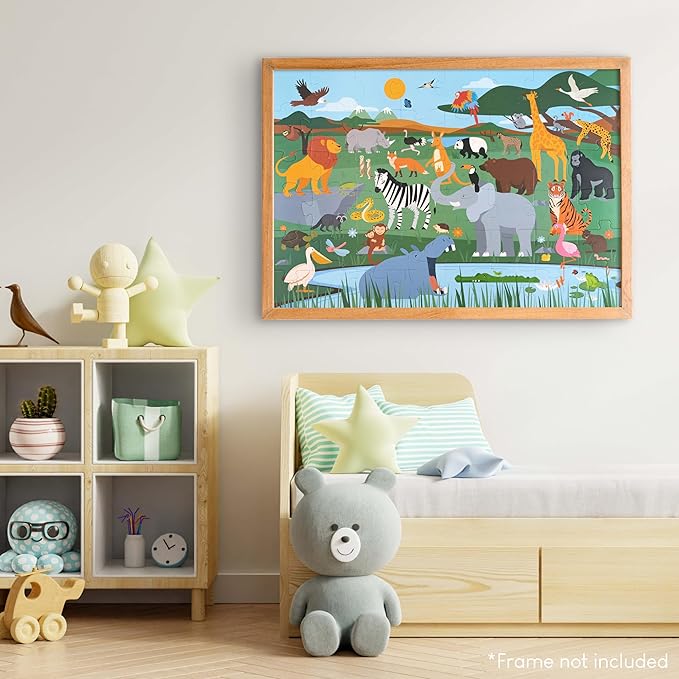 Giant Floor Puzzles for Kids 48 Pieces - BONNYCO | Jungle Animals Jumbo Floor Puzzle | Safari Large Piece Jigsaw Ages 2 3 4 5 6 7 8 | Educational Kids Toys, Gifts for Boys and Girls Birthday Christmas