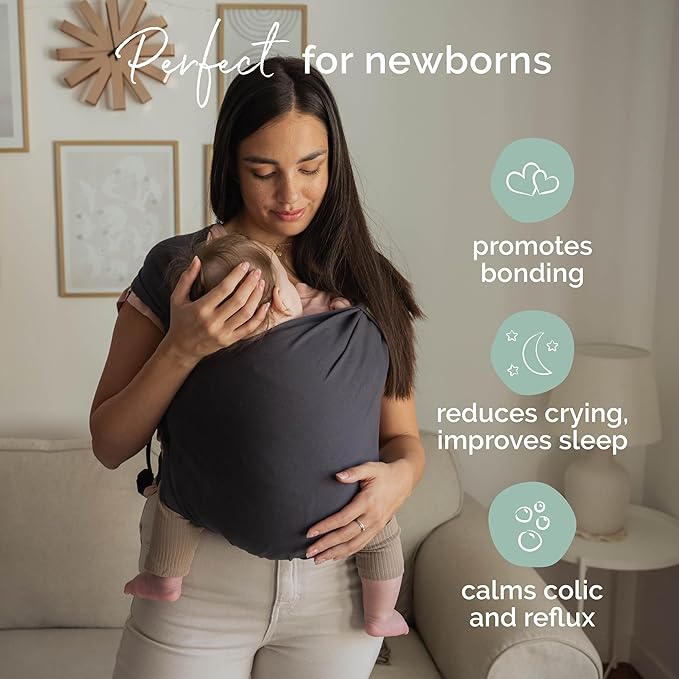 Boba Bliss Baby Carrier Newborn to Toddler (7-35 lbs) - Light & Breathable Toddler Carrier - Certified Hip-Healthy, Adjustable Straps for All Parents, Hybrid, Soft & Stretchy 0-18 Months (Charcoal)
