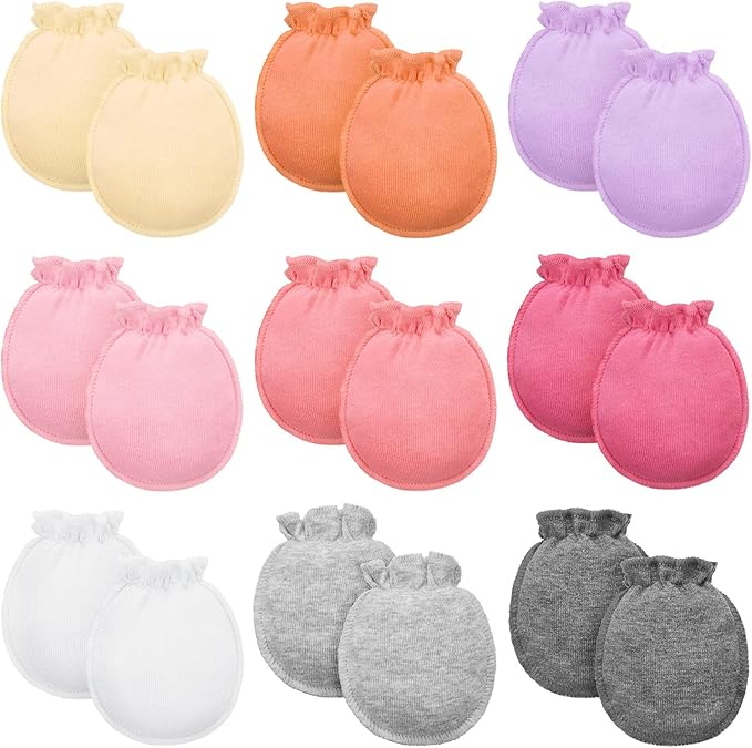 9 Pairs Newborn Baby Boys Girls Mittens 0-6 Months Infant Toddler Mittens No Scratch Solid Color Gloves