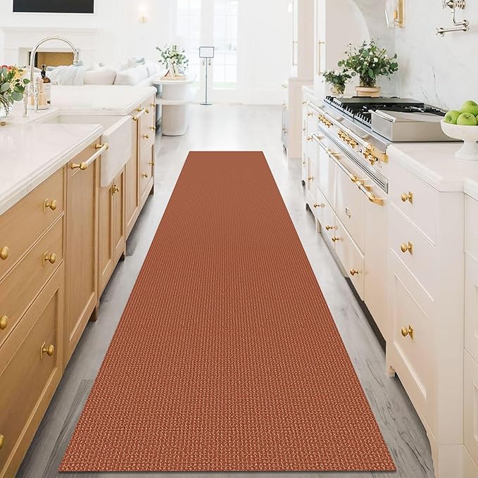KOZYFLY Extra Long Runners for Hallways 3x16 ft Washable Kitchen Runner Non Slip Rubber Backed Hallway Rug Cotton Entryway Runner Rug Floor Carpet for Indoor Hall, Kitchen, Stair, Orange/Tan