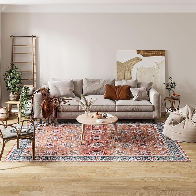 Dripex 9x12 Area Rugs - Stain Resistant Washable Rug Distressed Rugs for Living Room Dining Room Bedroom Anti-Slip Low-Pile and Soft Accent Rug Farmhouse Office Home Decor, Pet & Child Friendly