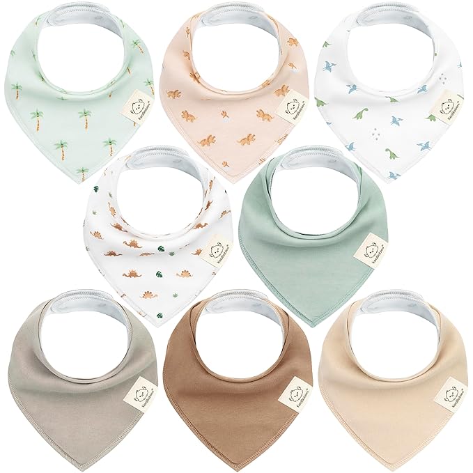 8-Pack Organic Baby Bandana Bibs for Boys, Girls - Super Absorbent Triangle Baby Bibs for Drooling and Teething Infant, 100% Cotton Extra Soft for Newborn, Infant 0-36 Months (Roarsome)