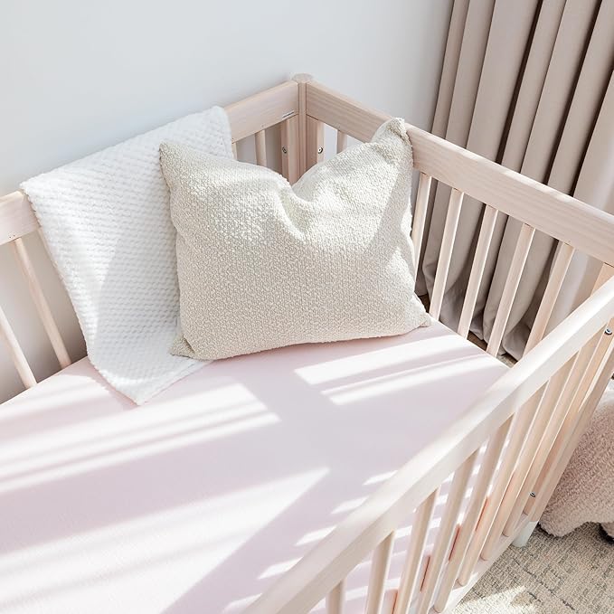 Muslin Crib Sheets, 100% Organic Cotton, Breathable and Ultra-Soft, Standard Crib Sheet Mattress (28"x 52") for Girls and Boys, Neutral Fitted Baby Crib Sheet (Light Pink)