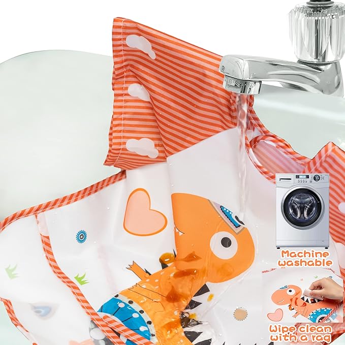 R HORSE 5Pcs Short Sleeved Bib for Baby Toddlers Waterproof Sleeved Bib with Pocket Animal Infants Feeding Bib for 0-36 Month