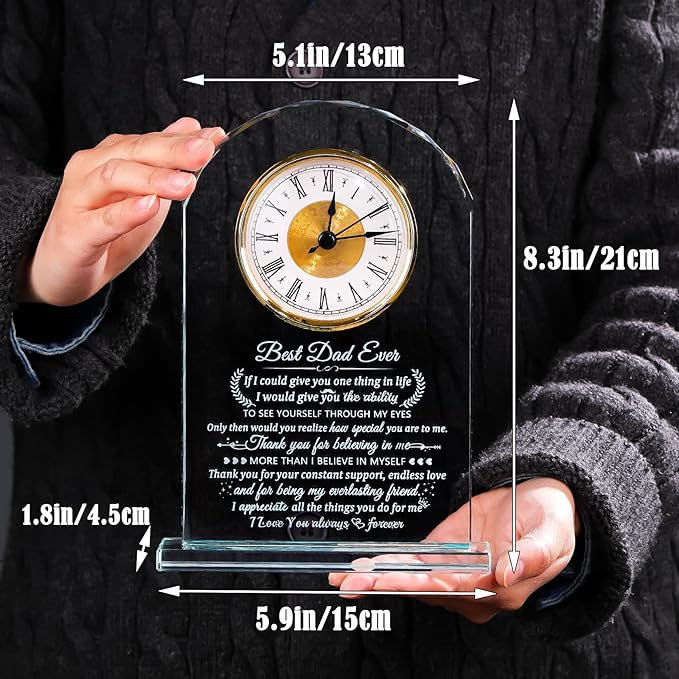 Glass Clock Gifts for Dad from Son Daughter Personalized I Love You Gift for Dad Who Has Everything on Birthday Father's Day, Presents for Daddy on Christmas Home Desk Clock