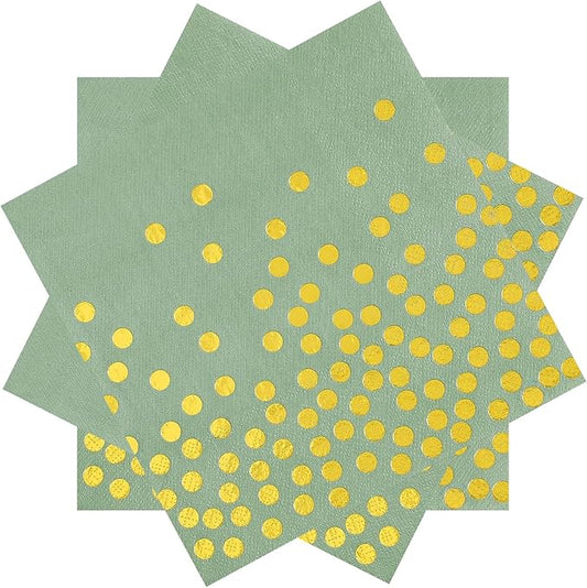 13 x 13 In Sage Green Cocktail Napkins,100 Pack Sage Green Napkins Disposable with Gold for Baby Shower Birthday Wedding Party Supplies