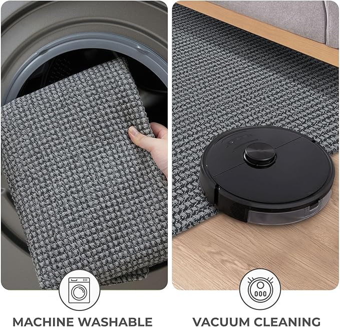 KOZYFLY Runners for Hallways 2x10 ft Washable Kitchen Runner Non Slip Rubber Backed Hallway Rugs Cotton Entryway Runner Rug Floor Carpet for Indoor Hall, Backdoor, Kitchen, Grey/Dark Grey