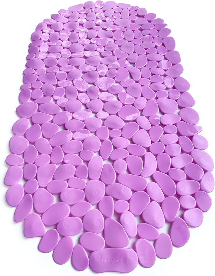“Pebbles” Non-Slip Bathtub & Shower Mat 27”x14” Oval - Non-Toxic - Safe, Clean, Machine-Washable, Superior Grip & Drainage, Vinyl, for Smooth Floors ONLY, Opaque Pink