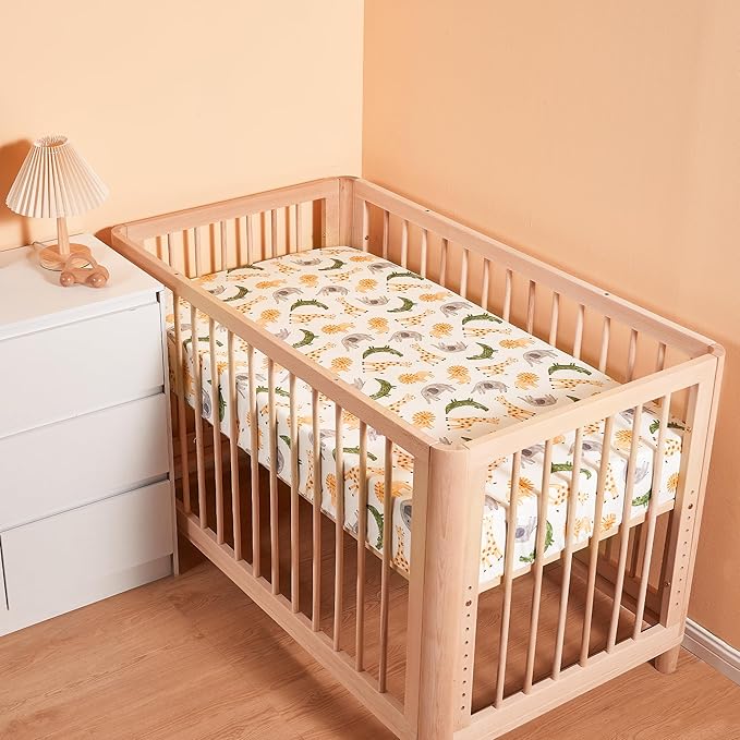 TILLYOU Baby Crib Sheets for Boys Girls, Super Soft Toddler Bed Sheets, 2 Pack Sheets for Standard Crib Mattress 28x52in, African Steppe