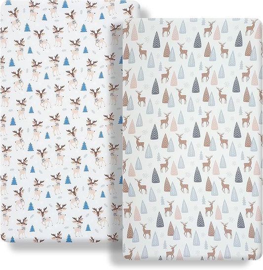 Pack n Play Flat Sheet 2 Piece Mini Crib Sheet Elastic Playard Sheet Set Portable Sheet Set Elastic Convertible Playmat Compatible Graco Pack n Play (Owl and Tree Bag) (Lulu Paradise)