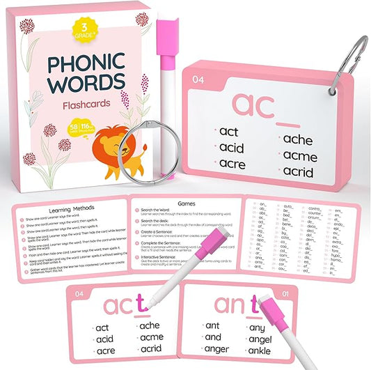 WJPC 116 Set Phonics Prefix Suffix Sigh Words Flash Cards for 7,8,9,10,11,12 Years 2nd, 3rd, 4th, 5th Grade Boys&Girls&Kids Learning Writing Reading