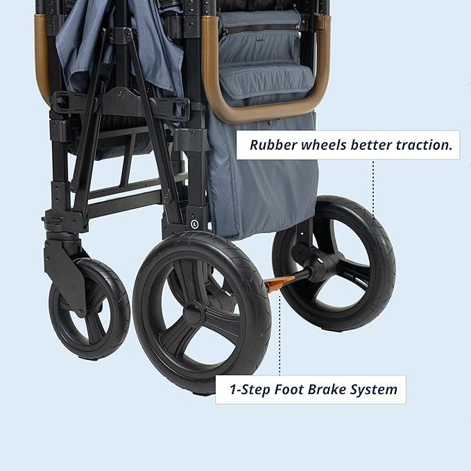 Keenz XC+ EVO - Luxury Comfort Stroller Wagon | Foldable 4 Passenger Quad Seater with Adjustable Canopy | Steel Blue