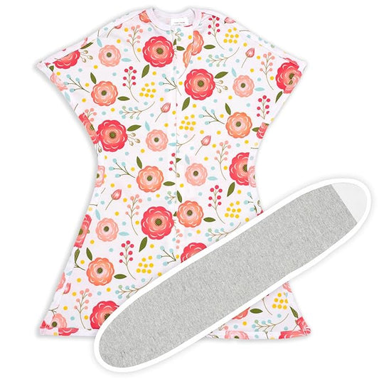 SleepingBaby Zipadee-Zip Transition Swaddle (Pretty Poppy, X-Small for 3-6 Months) and Snuggle Strap (Grey, One Size) - Wearable Baby Blanket and Accessory for Easy Diaper Changes - Polyester, Spandex