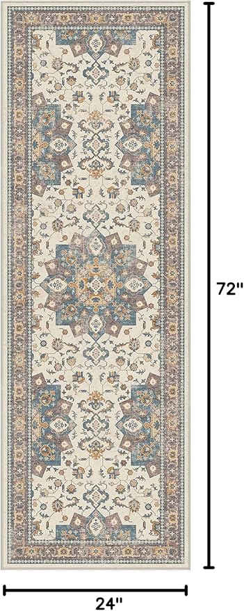 Dripex Kitchen Runner Rug-2x6 Washable Distressed Hallway Runner Oriental Medallion Carpet Non-Slip Non-Shedding Laundry Mat Foldable Thin Entry Throw Area Rug for Living Room Bedroom