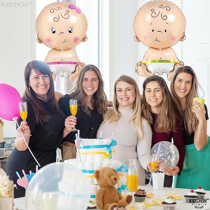 KatchOn, Baby Gender Reveal Balloon Set - 32 Inch, Pack of 2 | Gender Reveal Decorations | Boy and Girl Balloons, Twin Baby Shower Decorations | Boy Or Girl Balloon