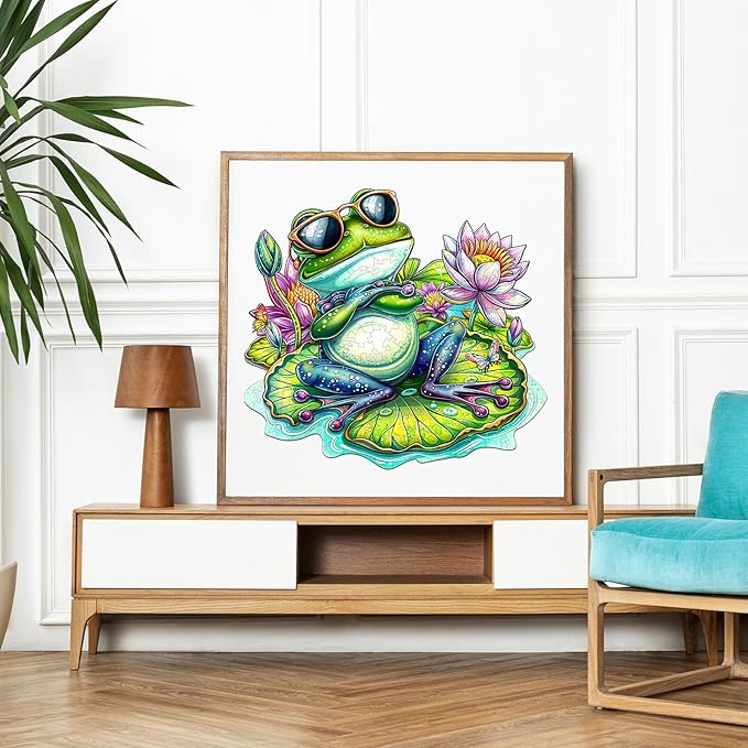 Jigfoxy Wooden Puzzle for Adults, Leisurely Frog Wooden Jigsaw Puzzles for Adult, Unique Animal Shape Wood Cut Puzzles, Christmas Thanksgiving Gifts for Friends Family (L-13.4 * 12.4in-240pcs)