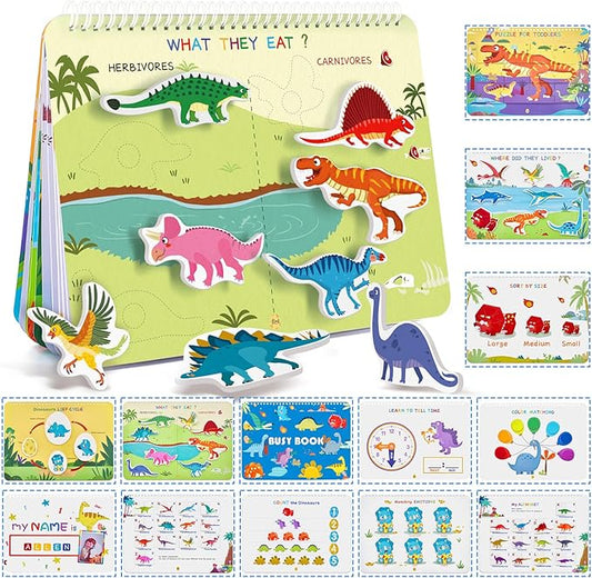 Freebear Busy Book for Toddlers Preschool Learning Activities Resources Autism Sensory Montessori Toys for 2-3 Year Old,Travel Toys, Gifts for Girls and Boys 4 5 6 Years (Dinosaur World)