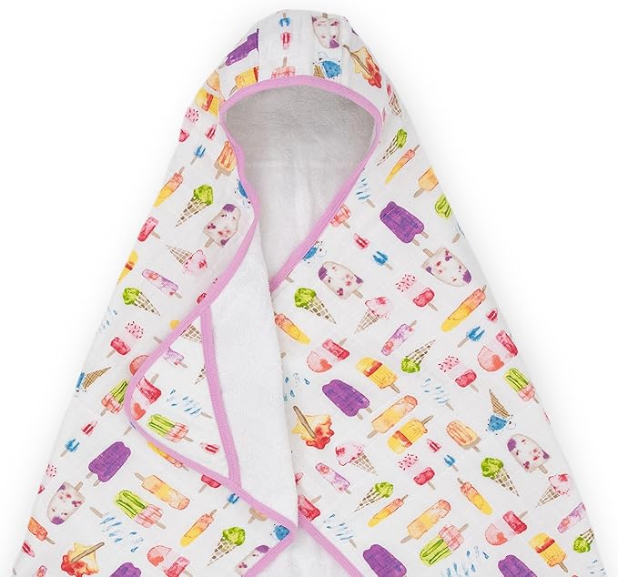 Little Unicorn Cotton Muslin & Terry Hooded Towel, Larger Size 1-6 Years, Brain Freeze