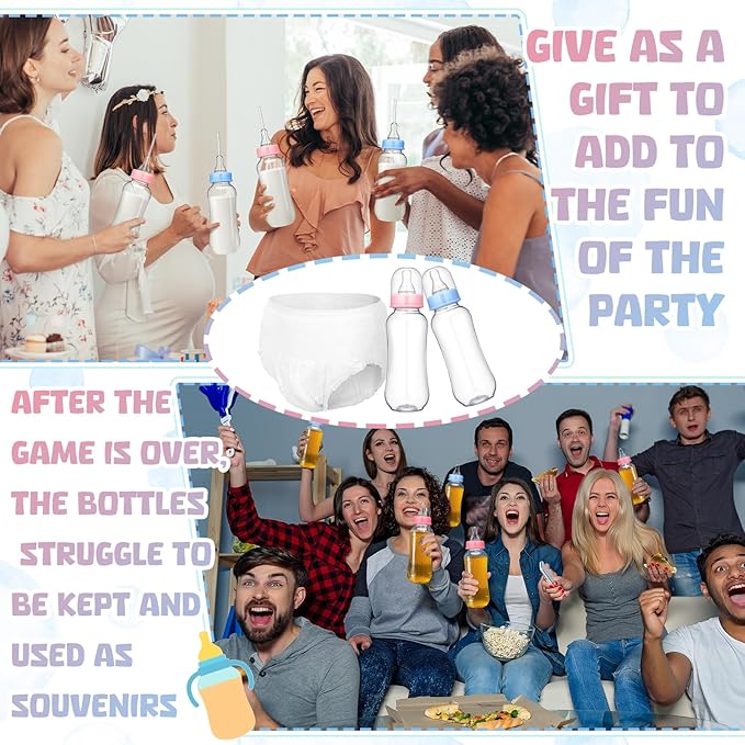 Hushee 12 Sets Funny Plastic Bottle Chug Baby Shower Games Diaper Baby Shower Game Gender Reveal Race Gifts Decoration for Adults Boys Girls (Colorful)