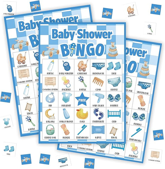 Baby Shower Bingo Game For Adults, Baby Shower Party Bingo Game Set, Blue Baby Shower Bingo Cards, Gender Reveal Bingo Favors For Family Friends, Baby Shower Large Group Game Decor & Supplies -16