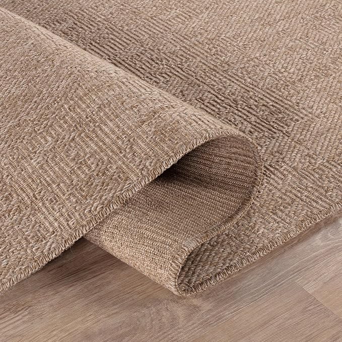 Beverly Rug Easy Jute Runner Rug 2x7 Solid Washable Durable Outdoor Indoor Area Rugs for Living Dining Room Patio Office Stain Resistant Non Shedding Casual Indoor Outside Carpet 2 x 7 Natural