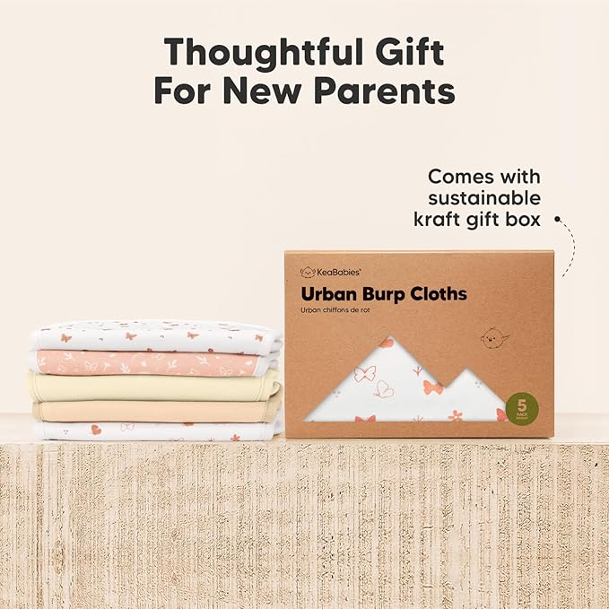 Organic Burp Cloths Baby Boy & Girl - 5-Pack Super Absorbent Cotton Burping Cloths for Babies, Soft & Plush Newborn Spit Up Rags, Infant Towels for Milk Spit Up, Unisex, Large 21" x 10" (Fleur)