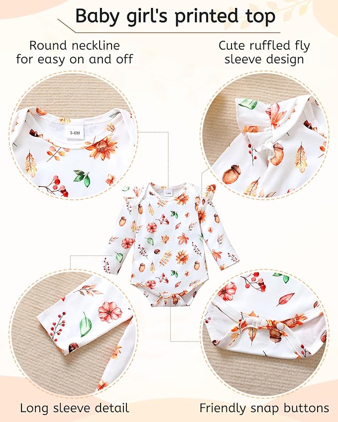 YALLET Baby Girl Clothes Newborn Infant Girl Outfits Floral Romper+Pants+Headband Fall Baby Layettes for Clothing 0-18 Months