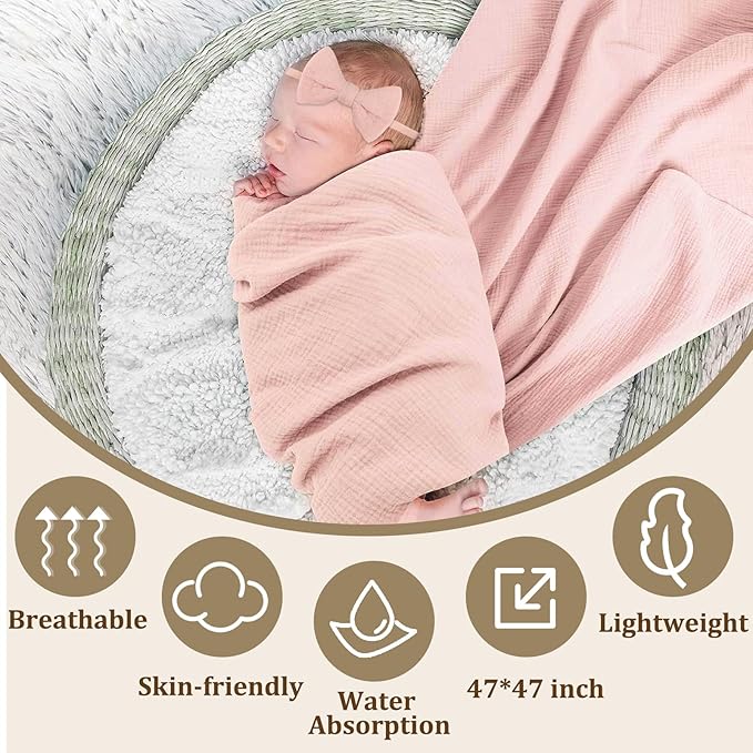 2 Pack Muslin Swaddle Blankets and Headbands for Baby Boys Girls Receiving Blanket for Newborn 47 x 47 inches Soft Breathable Swaddle Blanket Wrap