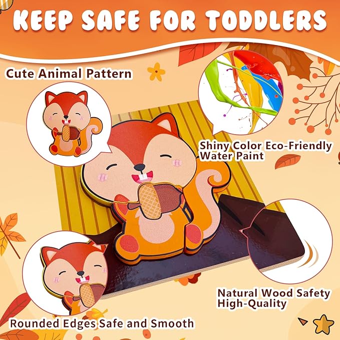 Thanksgiving Wooden Puzzles Gift for Toddler, 6 Pack Puzzles Thanksgiving Autumn Fall Harvest Party Favors for Toddlers 1 2 3 Year Old Boys Girls