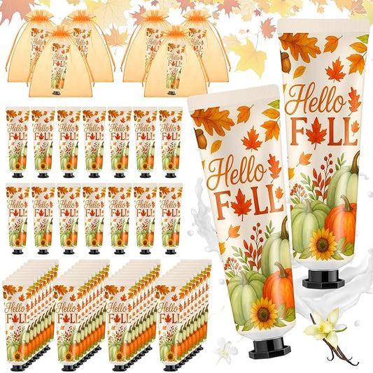 48 Sets Baby Shower Hand Cream Bulk Hello Fall Party Favors Bridal Thank You Hand Cream for Guests Travel Size Lotion with Organza Bags