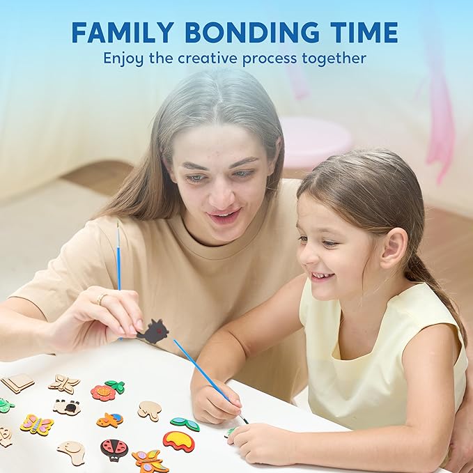 JOYIN 12 Wooden Magnet Creativity Arts & Crafts Painting Kit for Kids, Decorate Your Own Painting Gift for Halloween Crafts, Birthday Parties and Family Crafts, Party Favors for Boys Girls