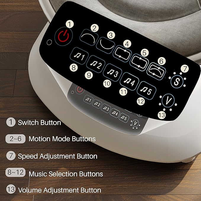 AMKE Luxury Electric Baby Swing for Infants - 5 Swing Motions, Quiet 45dB Motor, Touchscreen Control Panel Adjustable Recline, 5 Buit-in Songs - Newborn Rocker with Detachable Toys