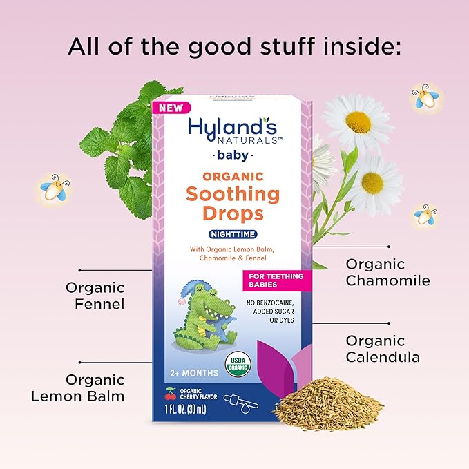 Hyland's Baby Organic Nighttime Soothing Drops for Oral Discomfort, 1 oz, Ages 2 Months and up, Organic Cherry Flavor
