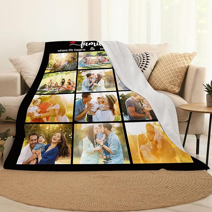 Custom Photo Blanket with Picture - Personalized for Mom, Dad, Couple, Girlfriend, Boyfriend, Wife, Husband