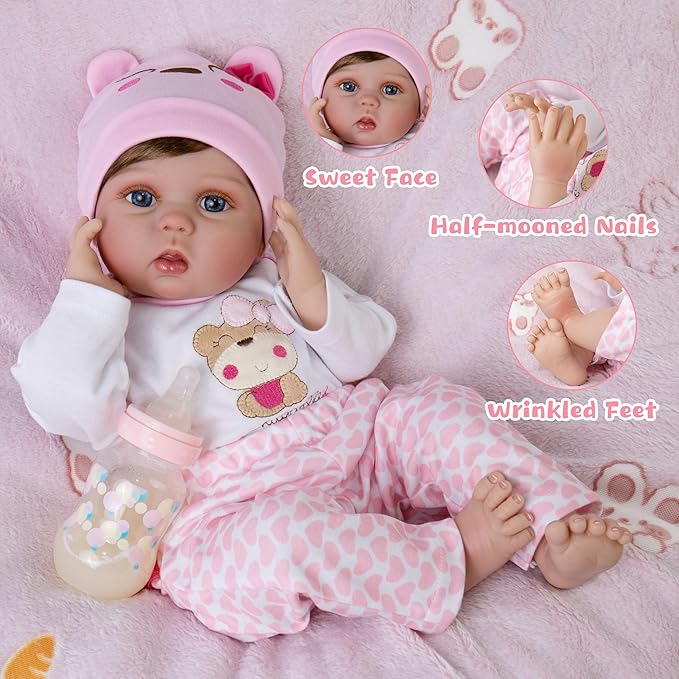 Lifelike Reborn Baby Dolls,22 Inch Realistic Baby Dolls That Look Real Soft Cloth Body Real Life Baby Doll Newborn Girls with Clothes and Toy Accessories Gift Set for Kids Age 3+