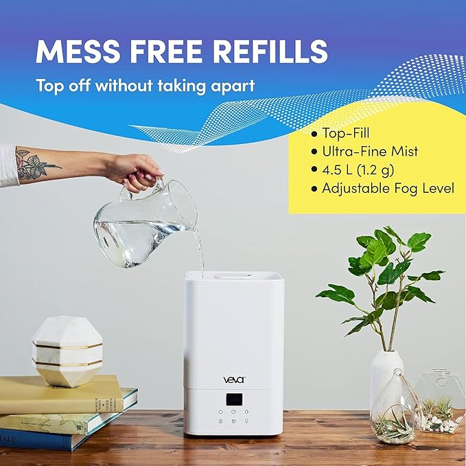 VEVA Humidifiers for Bedroom Large Room 4.5L, Cool Mist Water Vaporizer Essential Oil Diffuser, Quiet Humidifiers for Baby, Covers up to 323 Sq. Ft.