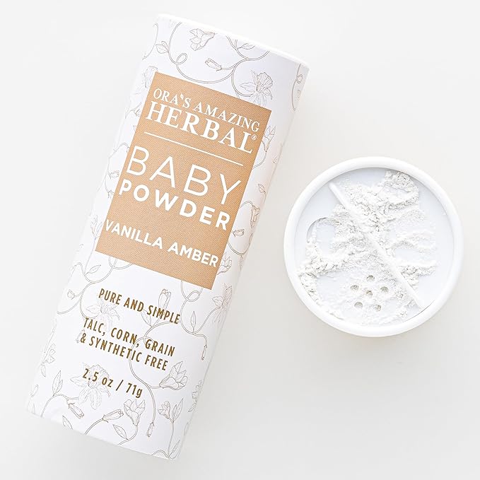 Baby Powder Talc-Free, Real Vanilla Amber Natural Scent, Cornstarch Free Arrowroot and Clay Based Powder, 2.5 oz