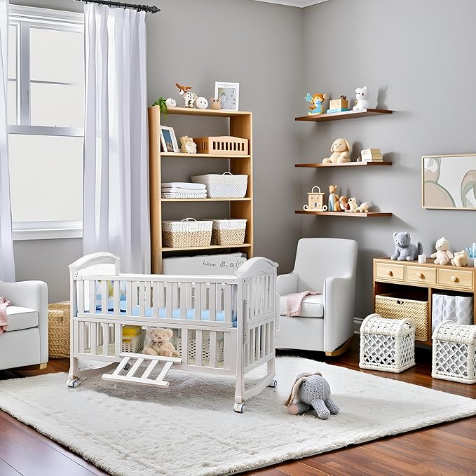 Portable Mini Baby Crib 4 in 1 with Memory Foam Mattress(38"by24") Included, Cunas para Bebes 2025 Convertible Crib 6 in1 with Foldable Storage Baby Playpen Bassinet Bedside Sleeper Bed(White)
