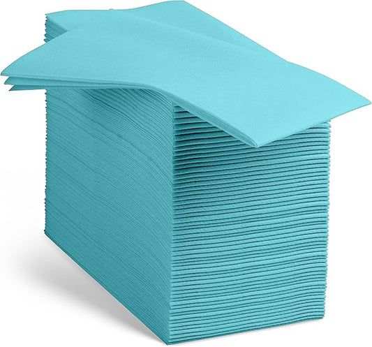 Linen-Feel Colored Paper Napkins - Decortive Cloth-Like Mint Blue Dinner Napkins - Soft And Absorbent. For Kitchen, Party, Wedding, Bathroom Or Any Occasion. (Pack of 100)