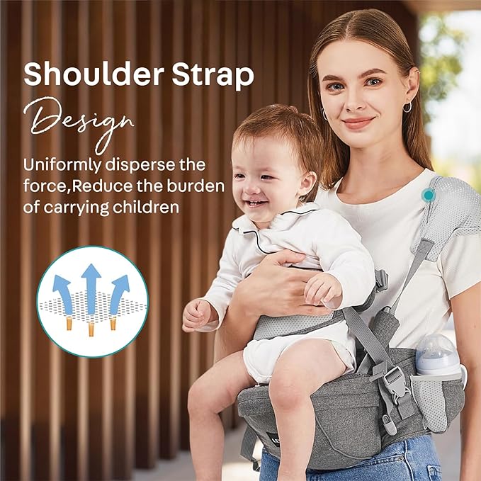Baby Hip Carrier, Ergonomic, Toddler Carrier with Multiple Pockets & Shoulder Strap for Newborns & Toddlers -Gray