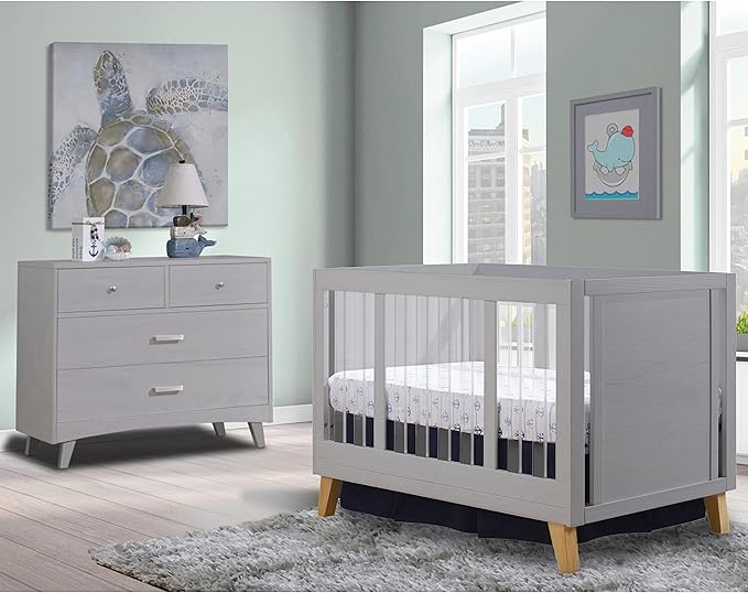 Sorelle Furniture Uptown Panel Crib, Modern Wood and Clear Acrylic Baby Crib, Made of Wood and Easy to Clean Acrylic, Non-Toxic Finish, Contemporary Baby Bed-Weathered Gray and Natural Wood