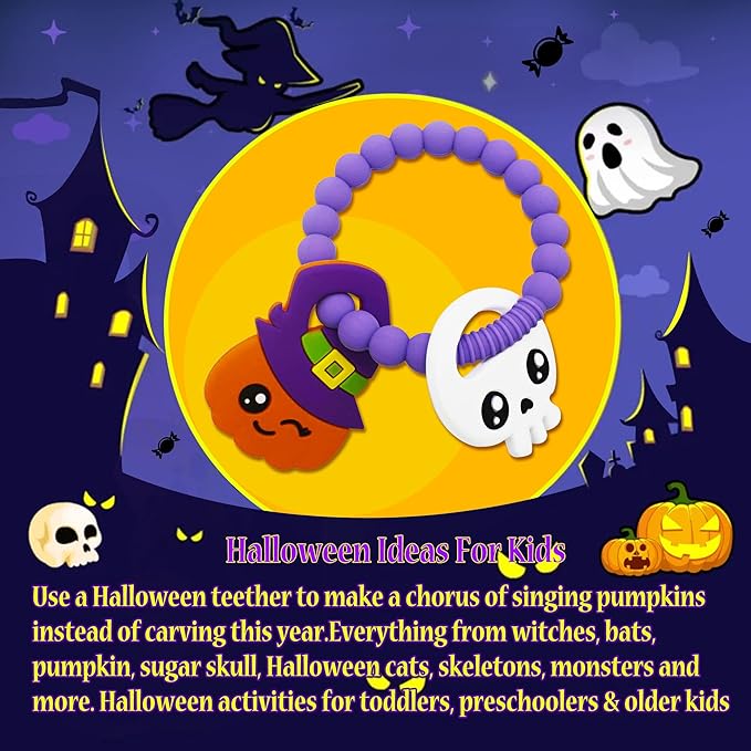 Big Spinach Pumpkin Teether Cute Ghouls Ring Teething Toy and Blind Box Silicone Baby Teether Toy,Girl or Boy Halloween Teether,Nightmare Before Christmas Gifts (2PC)