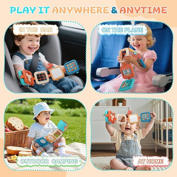 Busy Board for 1 Year Old, Montessori Toys for 1 Year Old, 8-in-1 Develop Fine Motor Skills Travel Toys, Busy Board Birthday Gift for Boy Girl Toddler