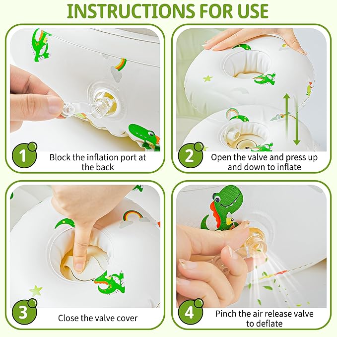 Inflatable Baby Seat with Tray, Comfortable Sit Me Up Baby Chair for Learning to Sit, Built in Air Pump Blow Up Floor Seat with Back Support 3 Months & Up (Dinosaur with Tray)