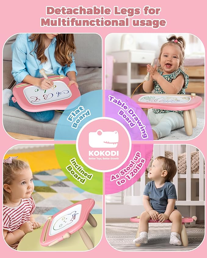KOKODI Magnetic Drawing Board, Toddler Girl Toys for 1-2 Year Old, Large Doodle Board Pad Learning and Educational Toys for 1 2 3 Year Old Baby Kids Birthday Gifts(Pink)